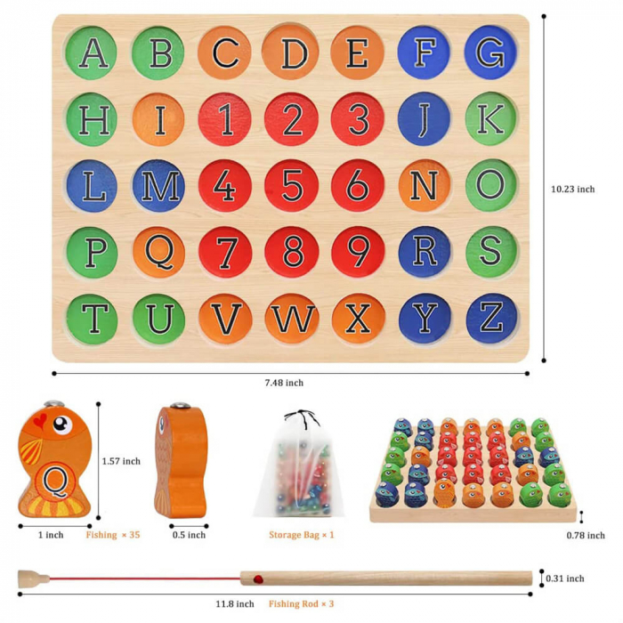 Educational Toys Wooden Magnetic Fishing Kids Toys Games Letters