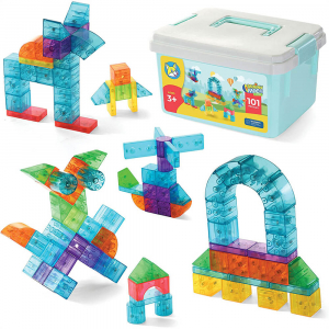 Magnetic Cubes - 3D Building Blocks Set with Transparent Blocks in Varying Shapes and Colors 101 Pcs 