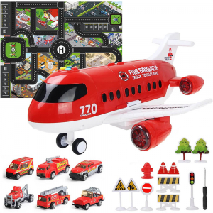 Airplane Toy Set Rescue Fire Truck Toy for Kids Gift and Ambulance Car Toy Transport Vehicles