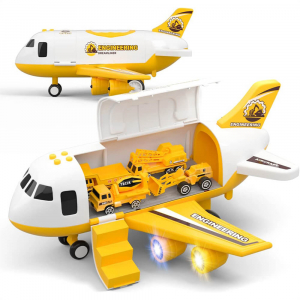 Toddler Airplane Toys with Transport Cargo Airplane and 4 Construction Cars