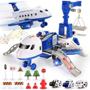 Transport Cargo Airplane Toy Play Set with Vehicle Car Toy and Contruction Toy Accessories