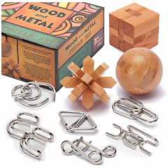 Brain Teasers Metal and Wooden Puzzles for Kids and Adults 9 Pack Mind IQ and Logic Test Games