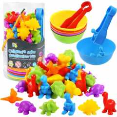 Counting Dinosaur Toys Matching Games with Sorting Bowls Preschool Learning Activities