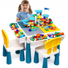 Kids Activity Table and Chair Set with 152Pcs Large Marble Building Blocks