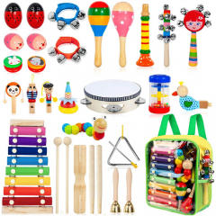 Wooden  Musical Instruments Toys Percussion Instruments for Kids 33Pcs 18 Types
