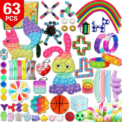 63 pcs Fidget Toy Packs & Sensory Fidget Toys Set for Stress Relieve Pop Stress Ball