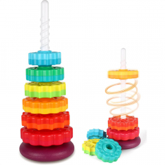 Spinning Rainbow Stacking Toys for Toddlers Ring Stacker Baby Montessori Toy